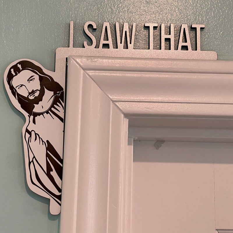 Grappige deurdecoratie van hout met Jezus, humoristische deurhanger voor in huis, leuk cadeau voor een housewarming | Covesville