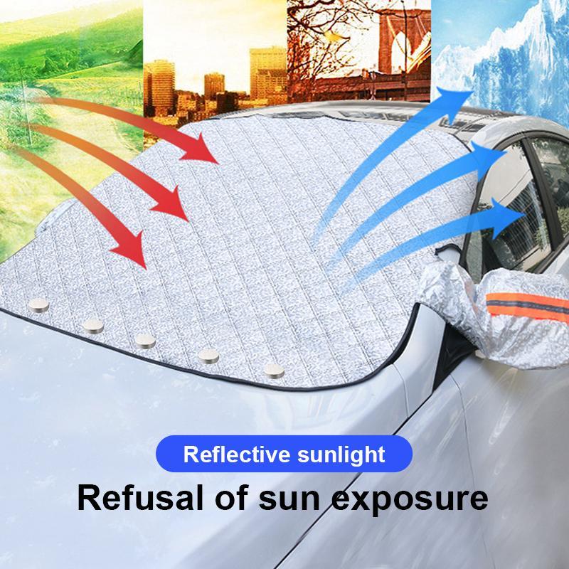 Voorruitafdekking auto met magneten tegen vorst en sneeuw, zonnescherm van aluminiumfolie en katoen, drie modellen | Covesville