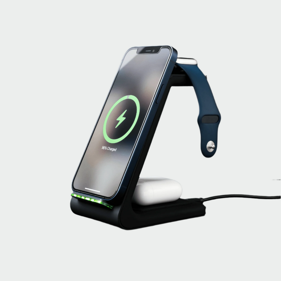 Draadloze oplader 3 in 1 voor smartphone, smartwatch en oordopjes, snelladen met 15 watt, in zwart of wit | Covesville