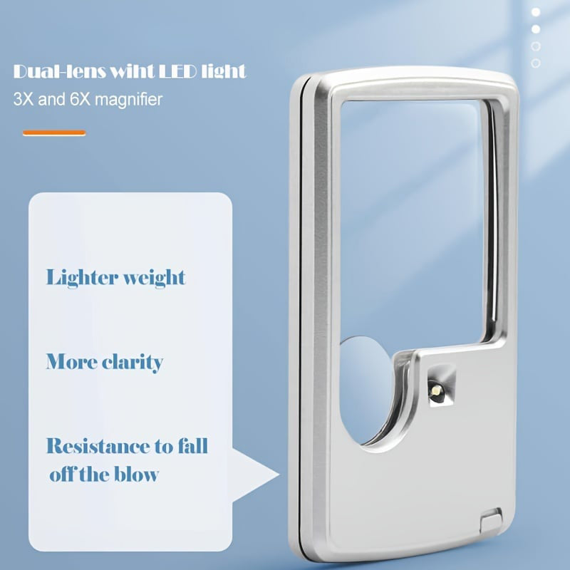 Loep met LED verlichting en 3x en 6x vergroting, leesloep in zakformaat met batterijen en etui, voor lezen en hobby | Covesville
