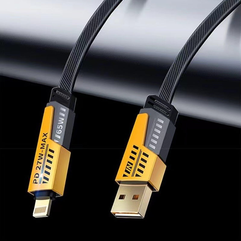 Oplaadkabel 4 in 1 met 65 watt snelladen, USB-C en USB-A naar USB-C en iOS, gevlochten nylon, 1, 1,5 of 2 meter | Covesville