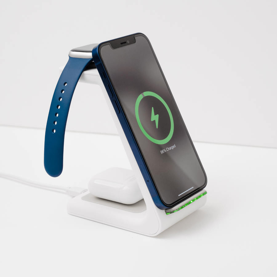 Draadloze oplader 3 in 1 voor smartphone, smartwatch en oordopjes, snelladen met 15 watt, in zwart of wit | Covesville