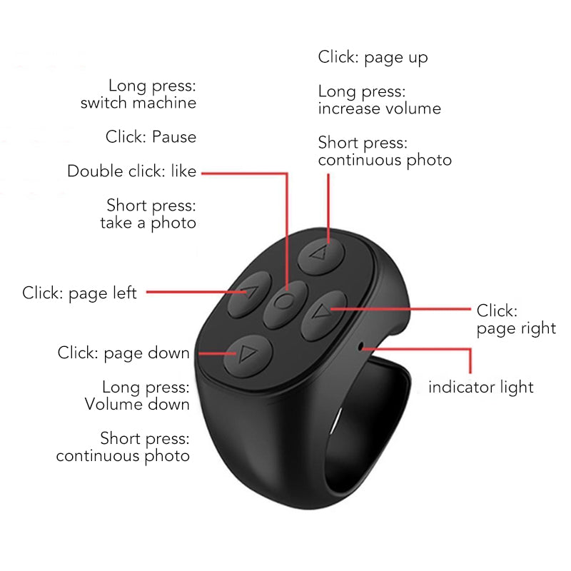 Bluetooth afstandsbediening voor telefoon als ring, scrollen door video's, selfies en e-books, Android en iOS | Covesville