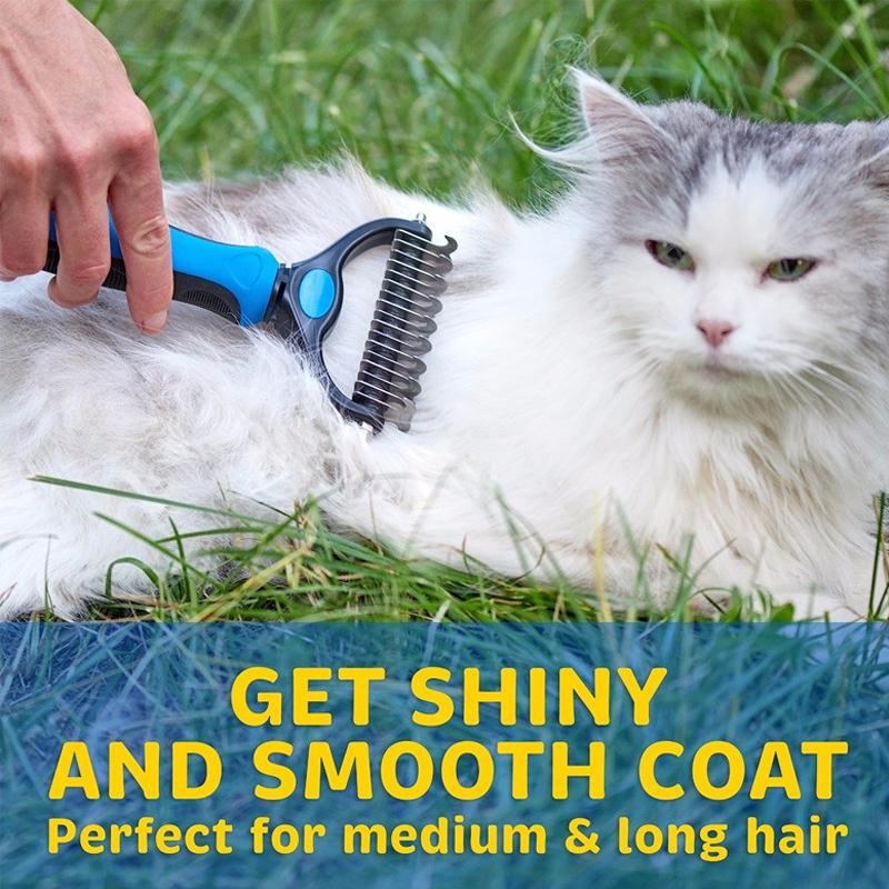Ondervachtborstel voor honden en katten, ontklitter en ontharingsborstel met roestvrijstalen mes, in blauw of roze | Covesville