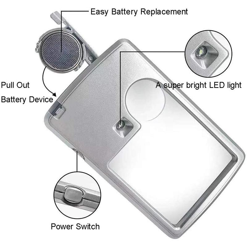Loep met LED verlichting en 3x en 6x vergroting, leesloep in zakformaat met batterijen en etui, voor lezen en hobby | Covesville