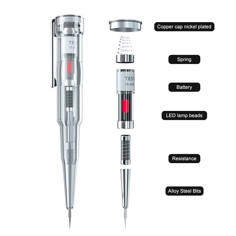 Spanningzoeker pen met sleufschroevendraaier voor 70 tot 250 volt, kabelbreuk zoeken en batterijtest, fasetester | Covesville