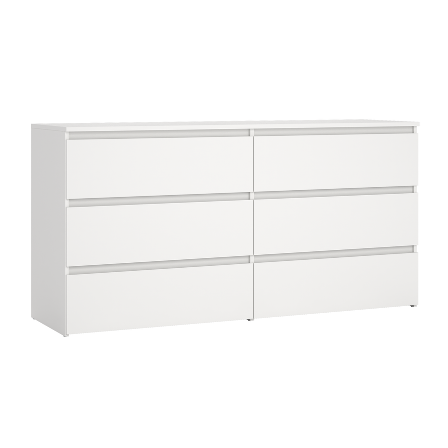 Ladekast wit met 6 laden, dubbele commode van 138 cm breed met foliecoating, zonder losse grepen, voor de slaapkamer | Covesville