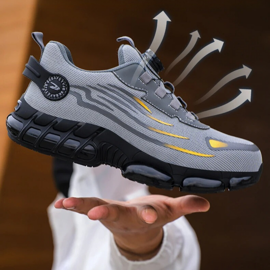 Werkschoenen heren met draaisluiting, versterkte neuskap en antislip grip, in zwart of grijs, maat 36 tot 46 | Covesville
