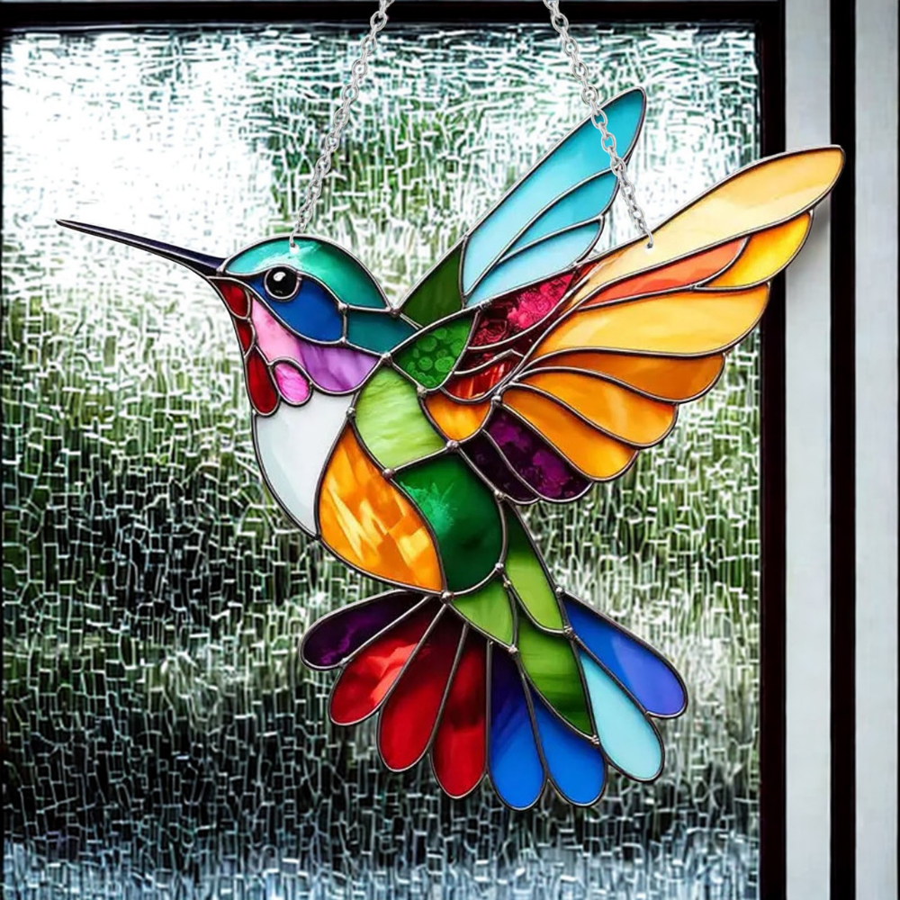 Suncatcher voor raam in glas-in-lood-stijl, doorschijnende raamhanger in de vorm van een vogel, 15 of 20 cm | Covesville