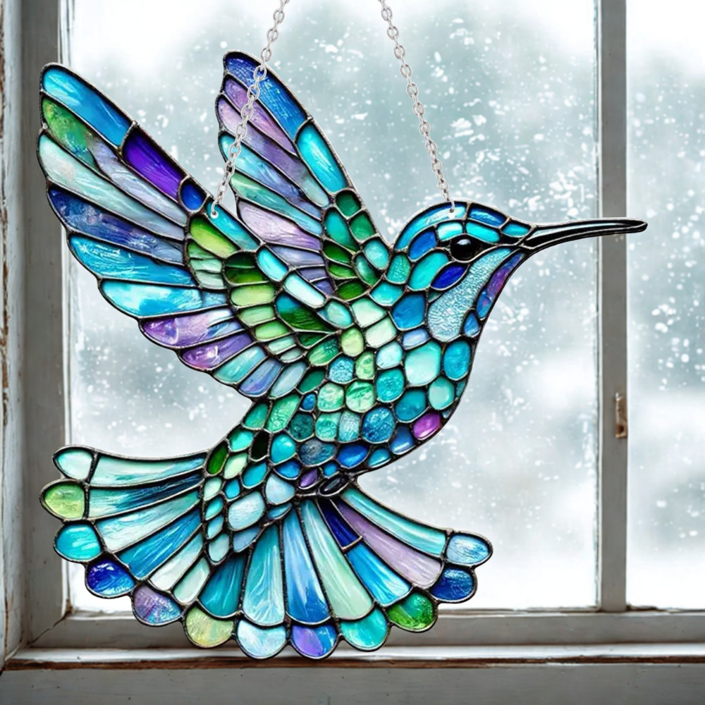 Suncatcher voor raam in glas-in-lood-stijl, doorschijnende raamhanger in de vorm van een vogel, 15 of 20 cm | Covesville