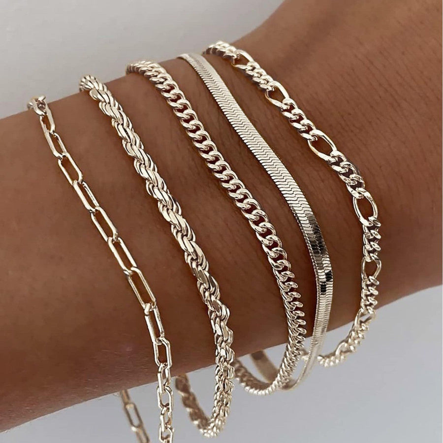 Armbandenset van 5 schakelarmbanden in goud of zilver, stapelbare kettingarmbanden voor dames, elke dag en als cadeau | Covesville
