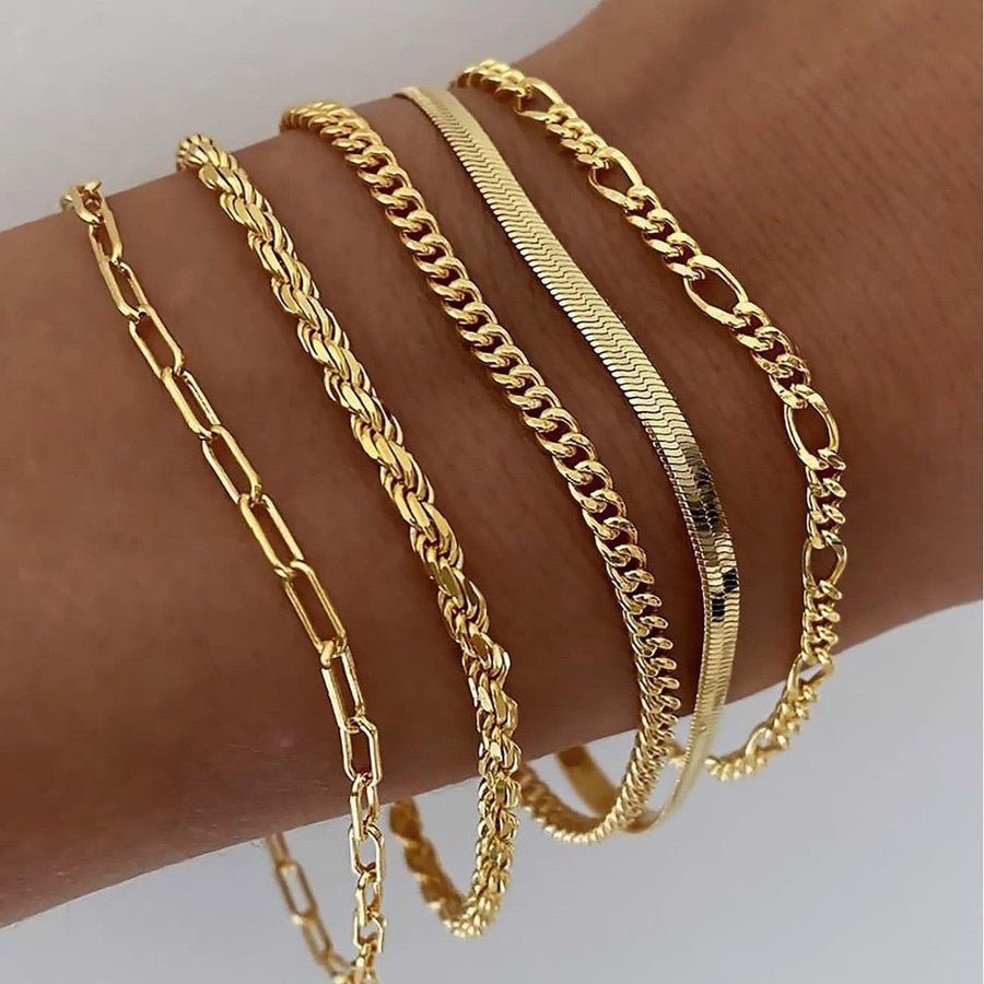 Armbandenset van 5 schakelarmbanden in goud of zilver, stapelbare kettingarmbanden voor dames, elke dag en als cadeau | Covesville