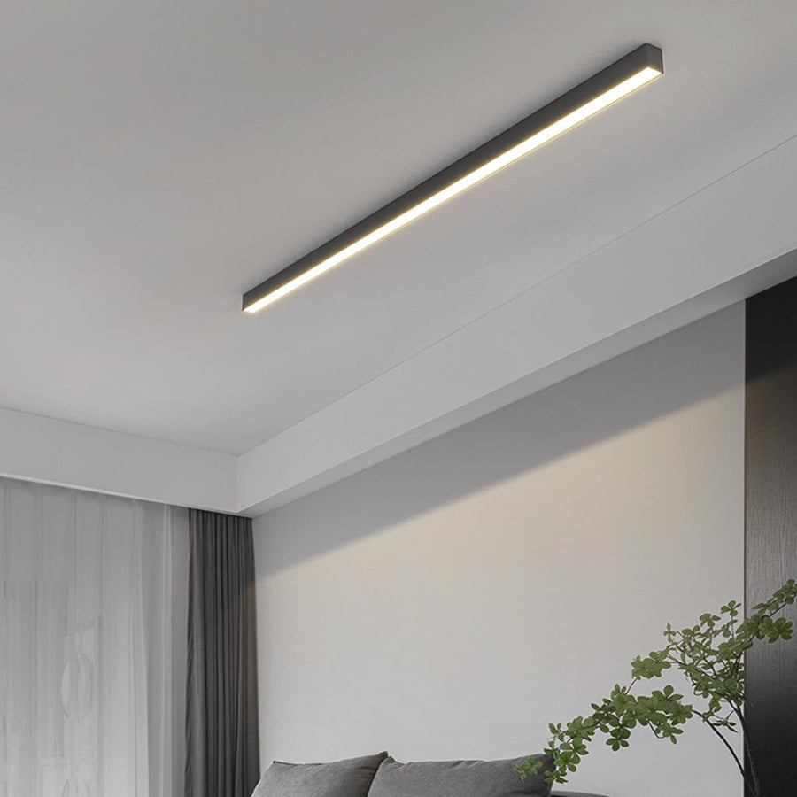 Lineaire plafondlamp met LED lichtbalk, opbouw plafondlamp van ijzer en acryl in zwart of wit, van 60 tot 200 cm | Covesville