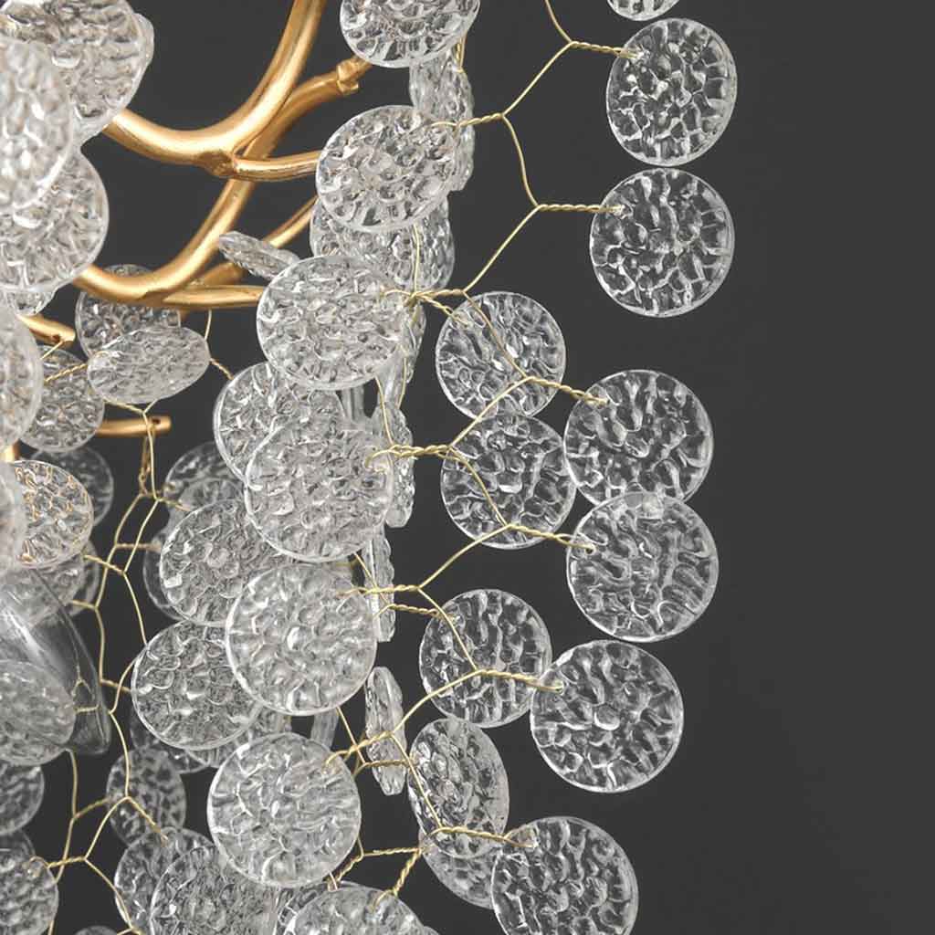 Gouden kroonluchter met glazen bladeren, LED hanglamp met takkenframe in rond of breed model van 40 tot 150 cm | Covesville
