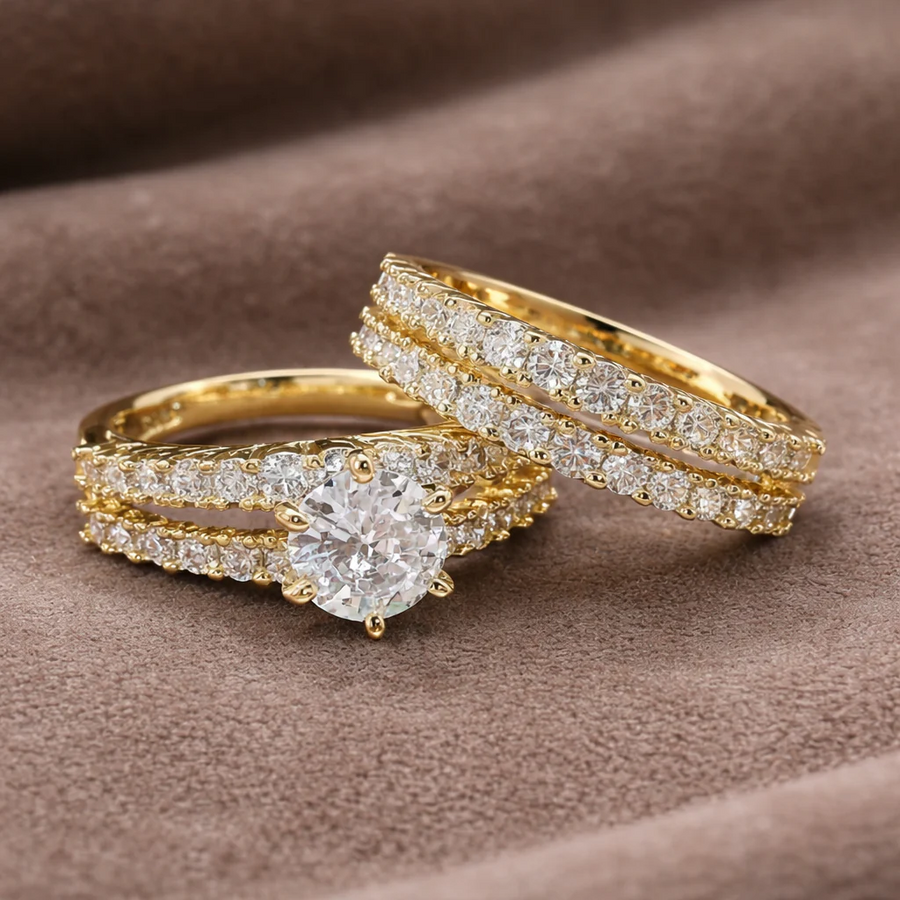 Ringenset met twee ringen en glinsterende steentjes in goud, zilver of roségoud, stapelbare damesringen | Covesville