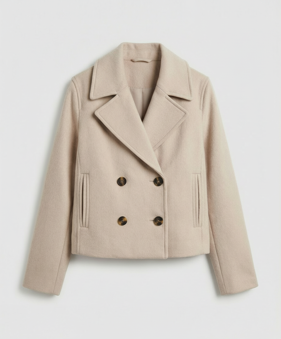 Korte jas dames met dubbele knopenrij en losse oversized pasvorm, licht rekbaar, in zes kleuren, maat XS tot L | Covesville