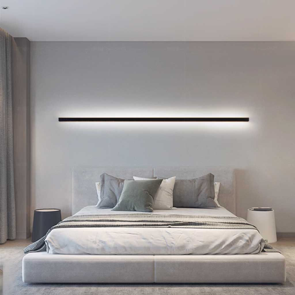 Lange wandlamp met LED lichtbalk, dimbare minimalistische wandlamp van aluminium in zwart of wit, van 60 tot 200 cm | Covesville