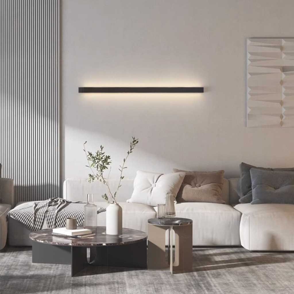 Lange wandlamp met LED lichtbalk, dimbare minimalistische wandlamp van aluminium in zwart of wit, van 60 tot 200 cm | Covesville