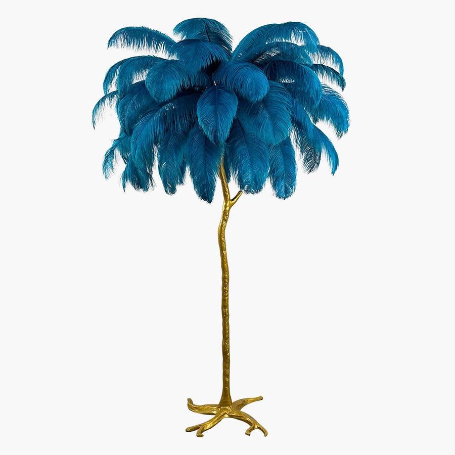 Vloerlamp met struisvogelveren, luxe staande lamp met harsvoet en LED in zestien kleuren, van 120 tot 200 cm hoog | Covesville