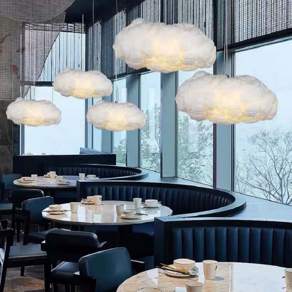 Wolkenlamp met katoenen kap, witte hanglamp in wolkvorm met LED voor woonkamer, slaapkamer en eetkamer, 30 tot 100 cm | Covesville