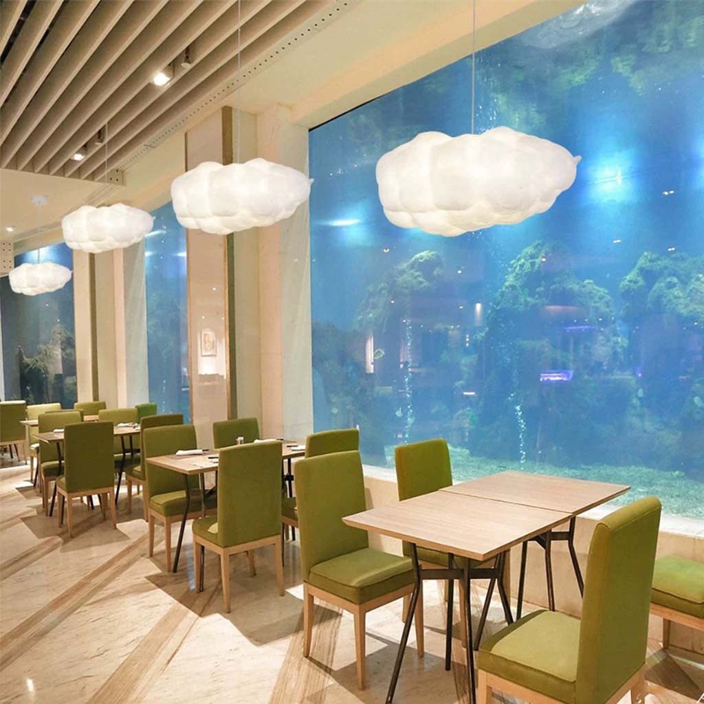 Wolkenlamp met katoenen kap, witte hanglamp in wolkvorm met LED voor woonkamer, slaapkamer en eetkamer, 30 tot 100 cm | Covesville