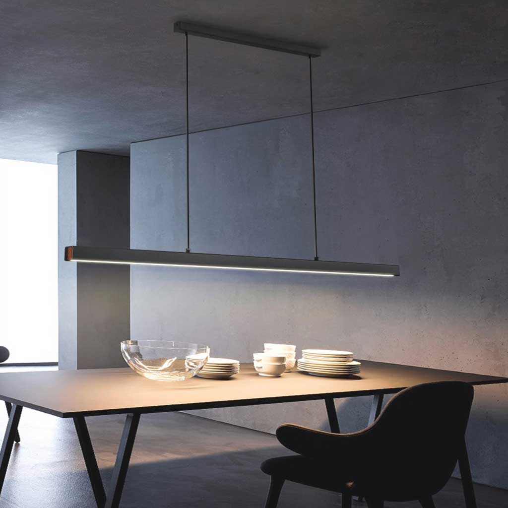 Lineaire hanglamp van aluminium, dimbare LED hanglamp voor boven de eettafel in zwart of wit, met afstandsbediening | Covesville