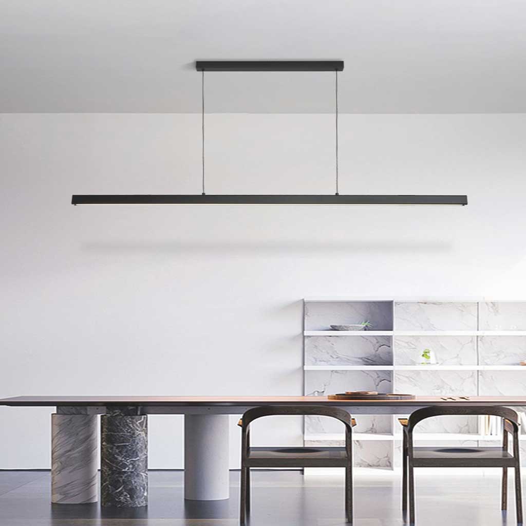 Lineaire hanglamp van aluminium, dimbare LED hanglamp voor boven de eettafel in zwart of wit, met afstandsbediening | Covesville