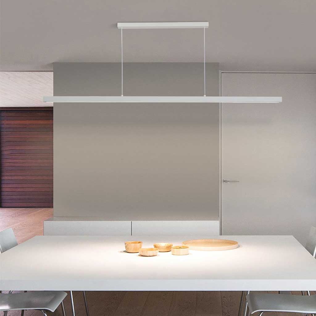 Lineaire hanglamp van aluminium, dimbare LED hanglamp voor boven de eettafel in zwart of wit, met afstandsbediening | Covesville