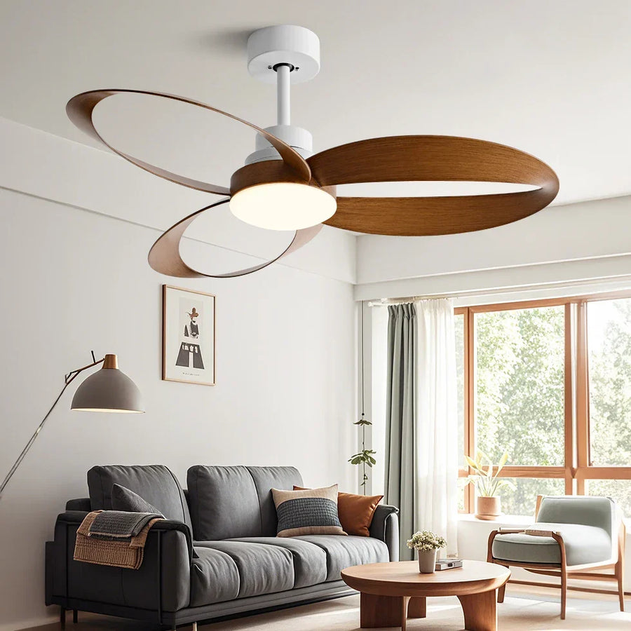 Plafondventilator met verlichting, drie bladen in notenhoutkleur, dimbare led en afstandsbediening, in 106 of 132 cm | Covesville