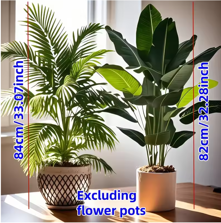 Kunstplanten set van 2 met palm en banaan, 82 cm hoog, onderhoudsvrij en van kunststof, voor woonkamer en kantoor | Covesville