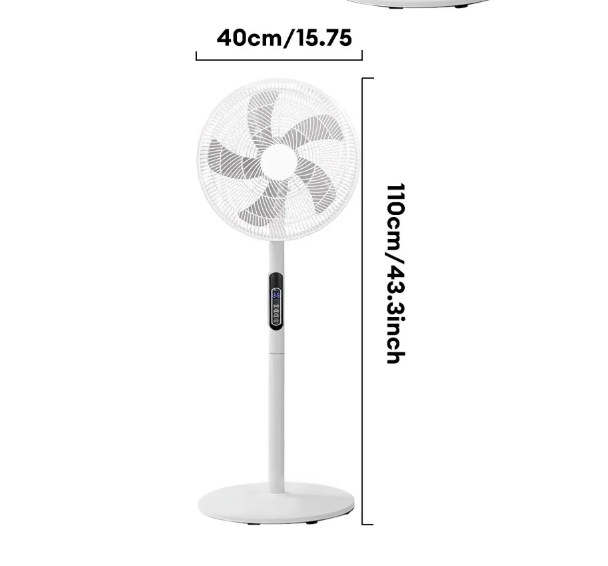 Staande ventilator 40 cm met afstandsbediening en timer, 5 snelheden, oscillatie en stille werking, wit, voor thuis | Covesville