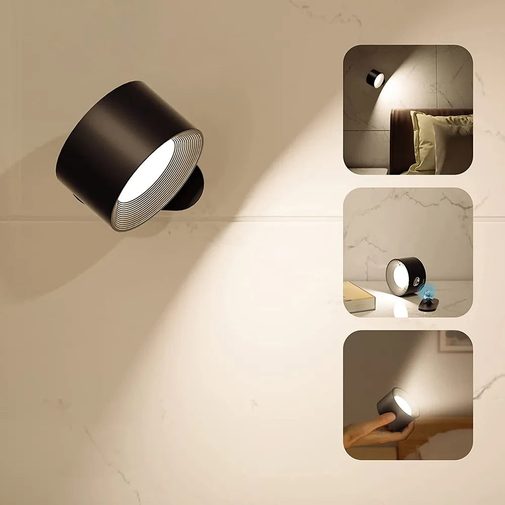 Draadloze wandlamp, oplaadbare wandlamp met draaibare lampkop, dimbaar in drie standen en magnetisch te bevestigen | Covesville