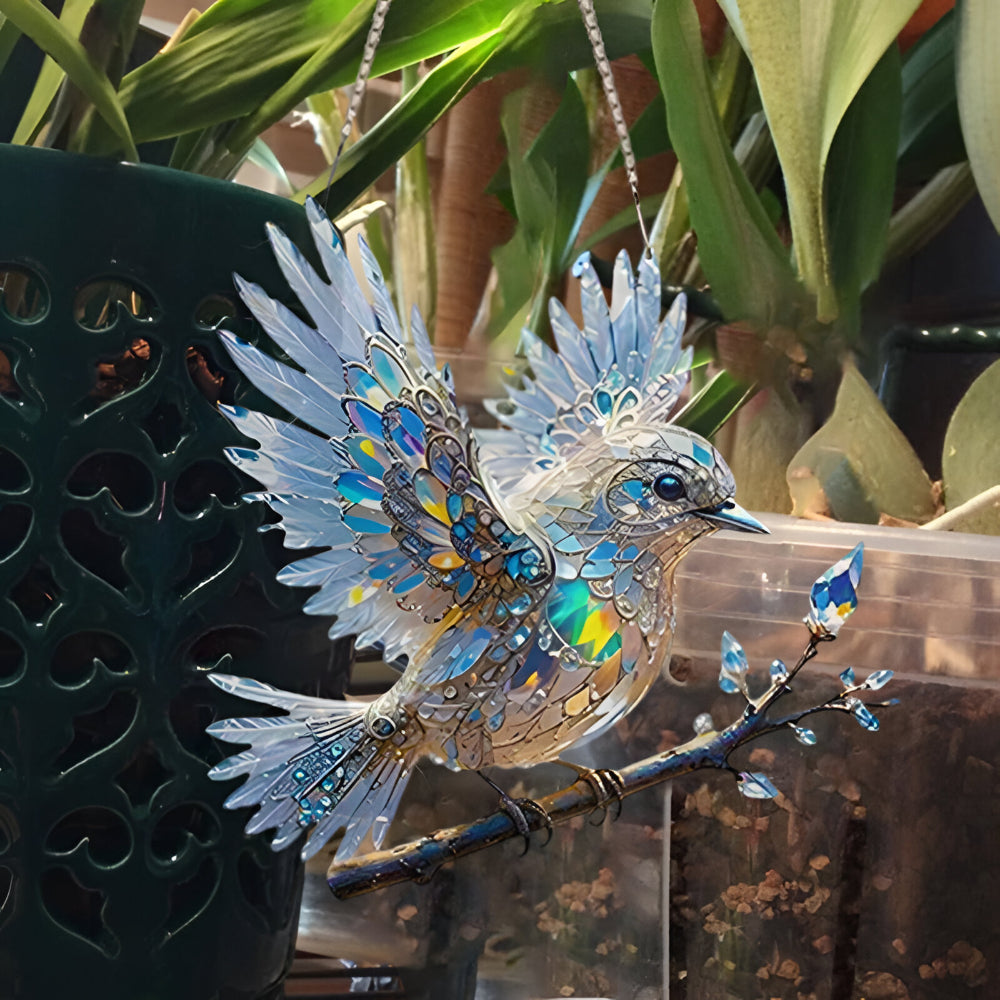 Suncatcher voor raam in glas-in-lood-stijl, doorschijnende raamhanger in de vorm van een vogel, 15 of 20 cm | Covesville