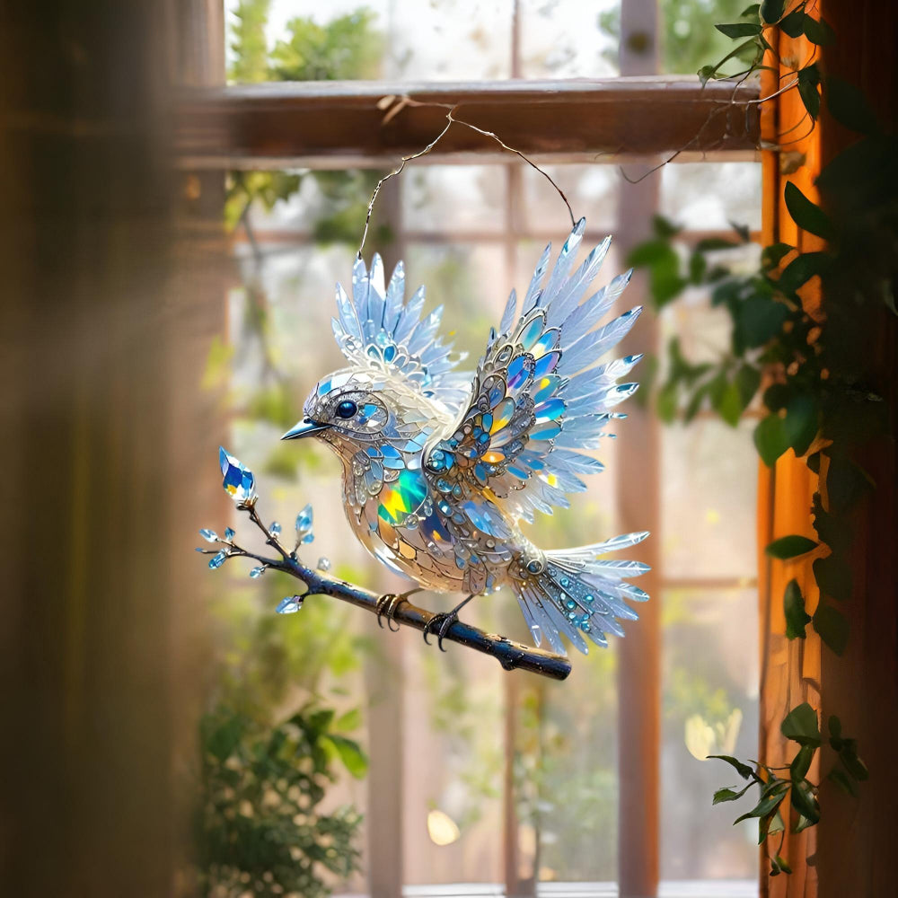 Suncatcher voor raam in glas-in-lood-stijl, doorschijnende raamhanger in de vorm van een vogel, 15 of 20 cm | Covesville