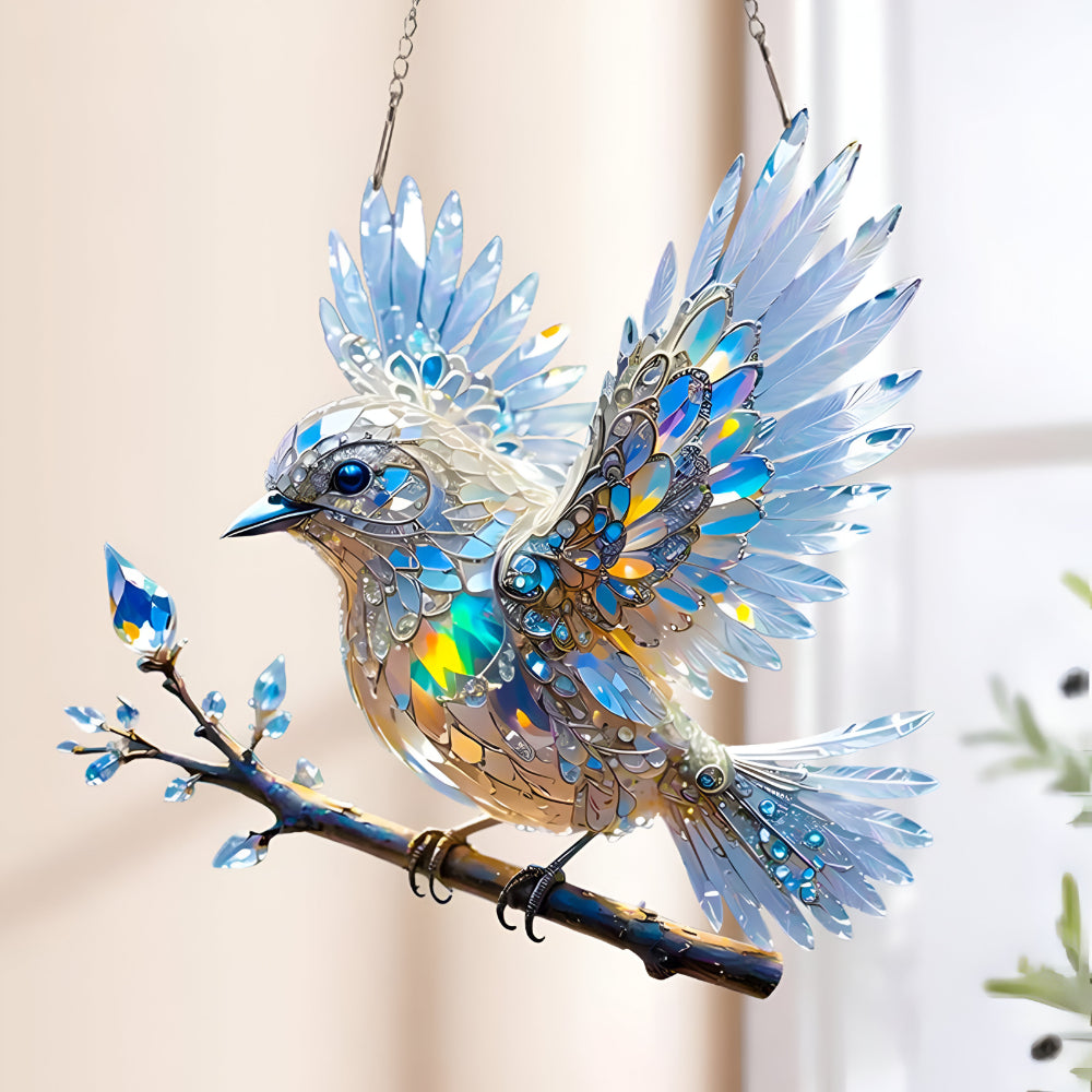 Suncatcher voor raam in glas-in-lood-stijl, doorschijnende raamhanger in de vorm van een vogel, 15 of 20 cm | Covesville