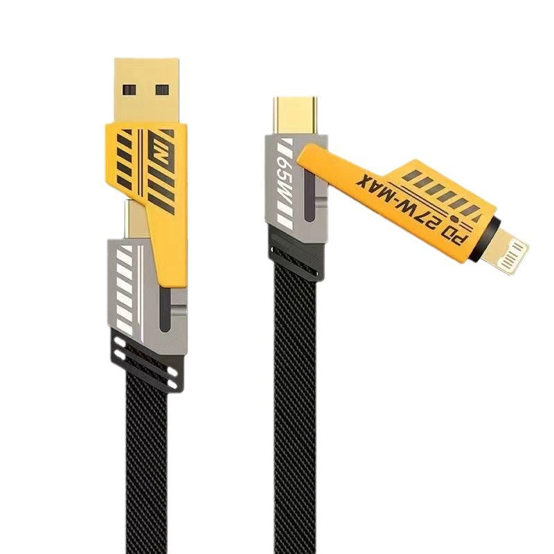 Oplaadkabel 4 in 1 met 65 watt snelladen, USB-C en USB-A naar USB-C en iOS, gevlochten nylon, 1, 1,5 of 2 meter | Covesville