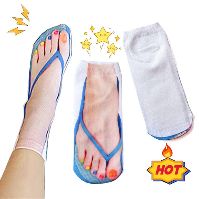Grappige sokken met 3D print van teenslippers en gelakte teennagels, zachte enkelsokken van katoenmix als leuk cadeau | Covesville