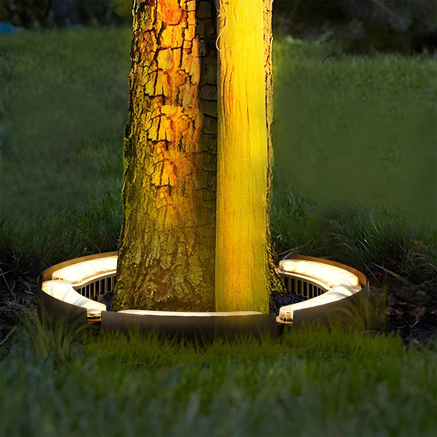 LED boomverlichting voor de tuin, boogvormige 24V tuinspots in een ring om de stam, met grondspies en warm licht | Covesville