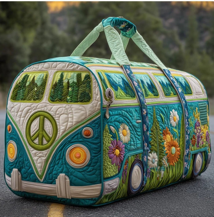 Reistas met camperbus-print, ruime duffeltas met ritssluiting en draaghandvaten, 40 x 20 x 20 of 46 x 23 x 23 cm | Covesville