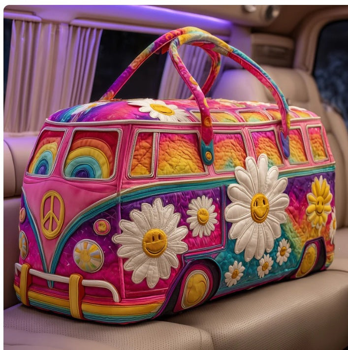 Duffeltas met regenboog en madeliefjes, vrolijke bedrukte reistas met draaghandvaten, 40 x 20 x 20 of 46 x 23 x 23 cm | Covesville