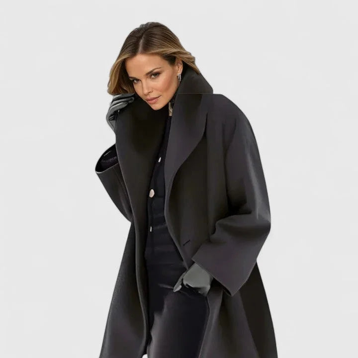 Wollen jas voor dames met sjaalkraag en knoopsluiting, winddicht model met ruime pasvorm, in zes kleuren, S tot 5XL | Covesville