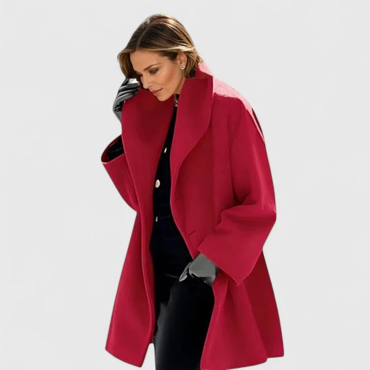 Wollen jas voor dames met sjaalkraag en knoopsluiting, winddicht model met ruime pasvorm, in zes kleuren, S tot 5XL | Covesville
