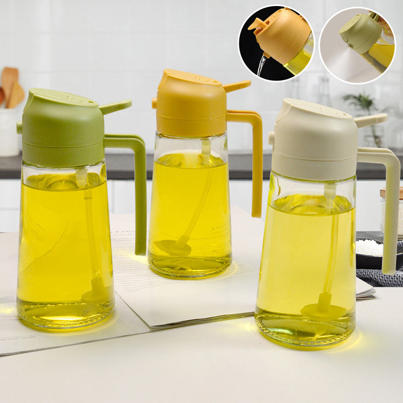 Olie sprayer 2 in 1 van glas, sproeier en schenkfles in één met 470 ml inhoud, in groen, geel of wit | Covesville