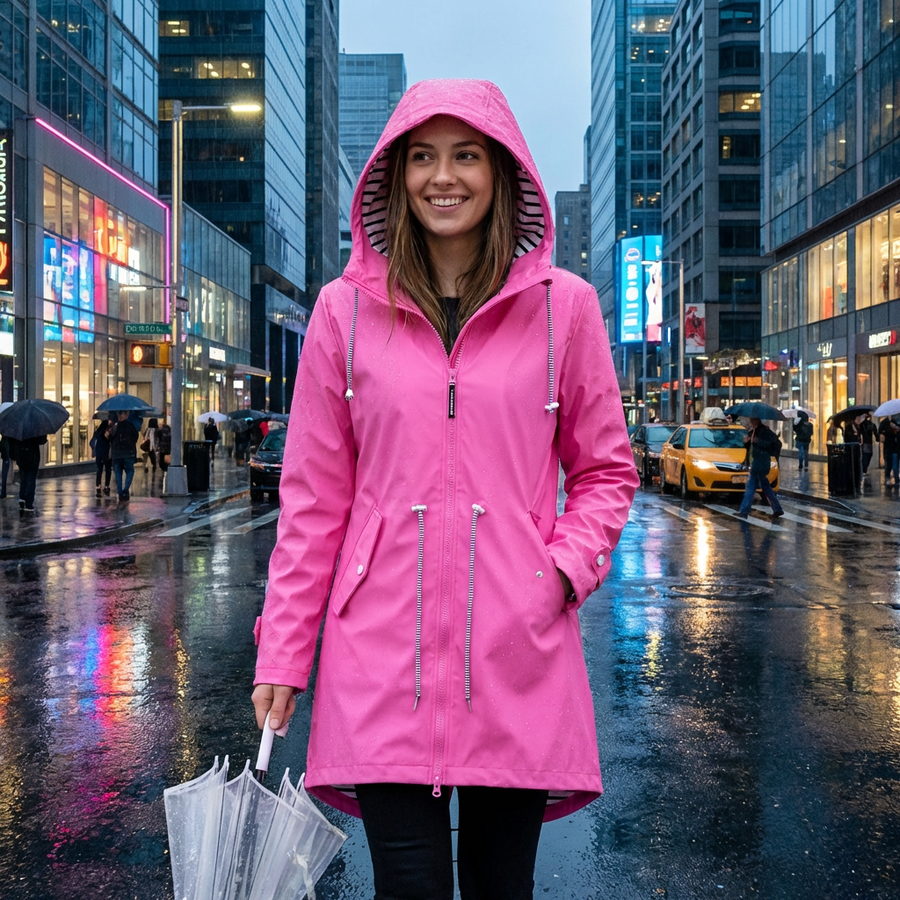 Lange regenjas voor dames met verstelbare capuchon, waterdicht en ademend, in zes kleuren, maat S tot 3XL | Covesville