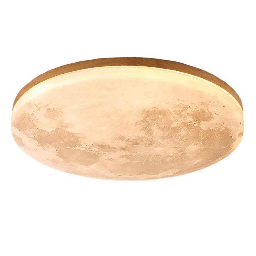 Houten plafondlamp met maandesign, ronde LED lamp, naturel of walnoot, drie maten met keuze uit lichtkleur of dimmer | Covesville