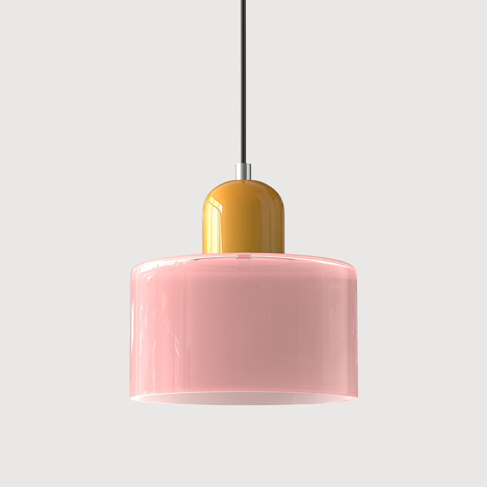 Glazen hanglamp met kap in twee lagen, moderne design hanglamp in zes glaskleuren met warm licht voor eettafel | Covesville