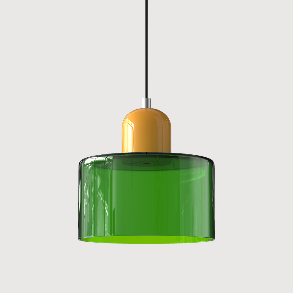 Glazen hanglamp met kap in twee lagen, moderne design hanglamp in zes glaskleuren met warm licht voor eettafel | Covesville