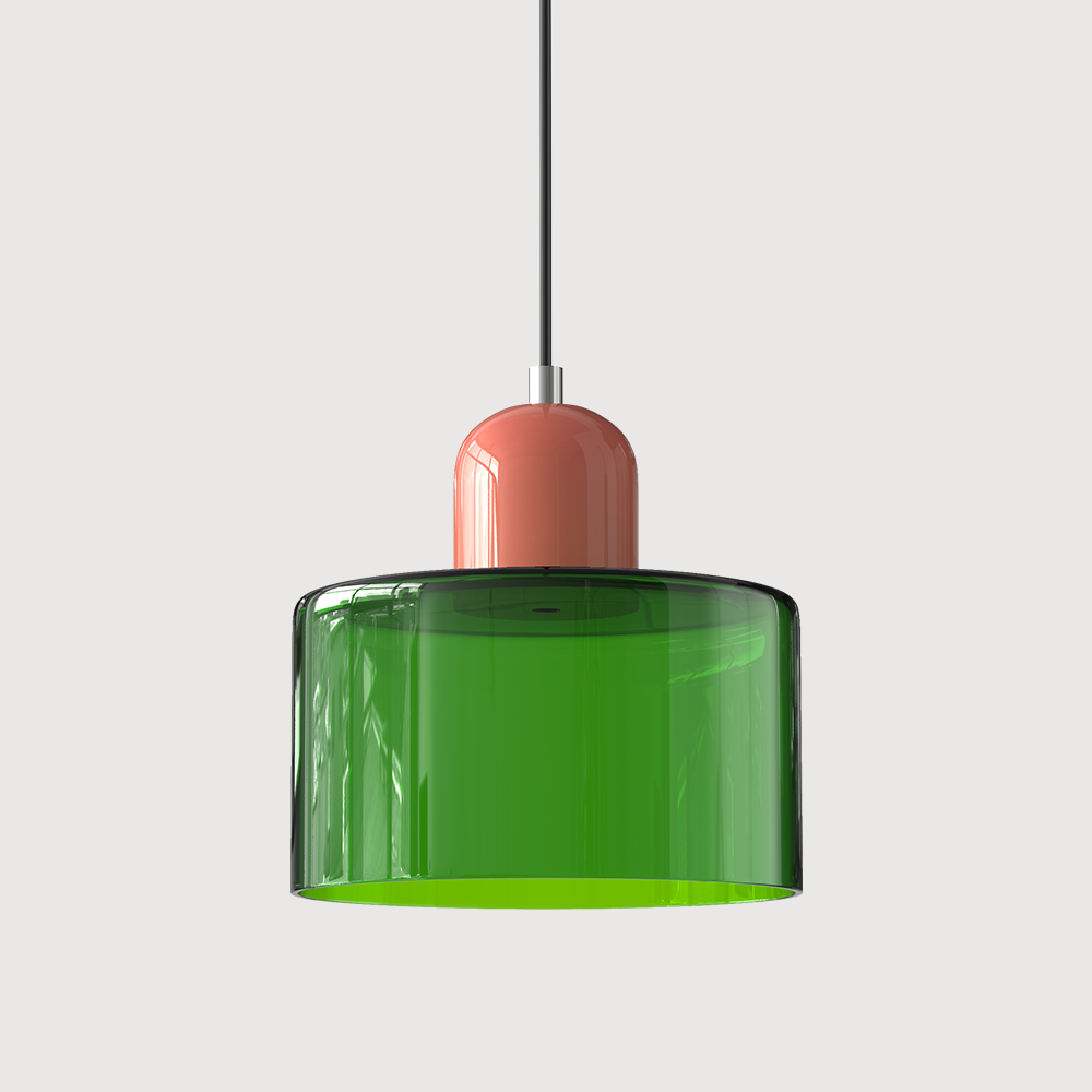 Glazen hanglamp met kap in twee lagen, moderne design hanglamp in zes glaskleuren met warm licht voor eettafel | Covesville