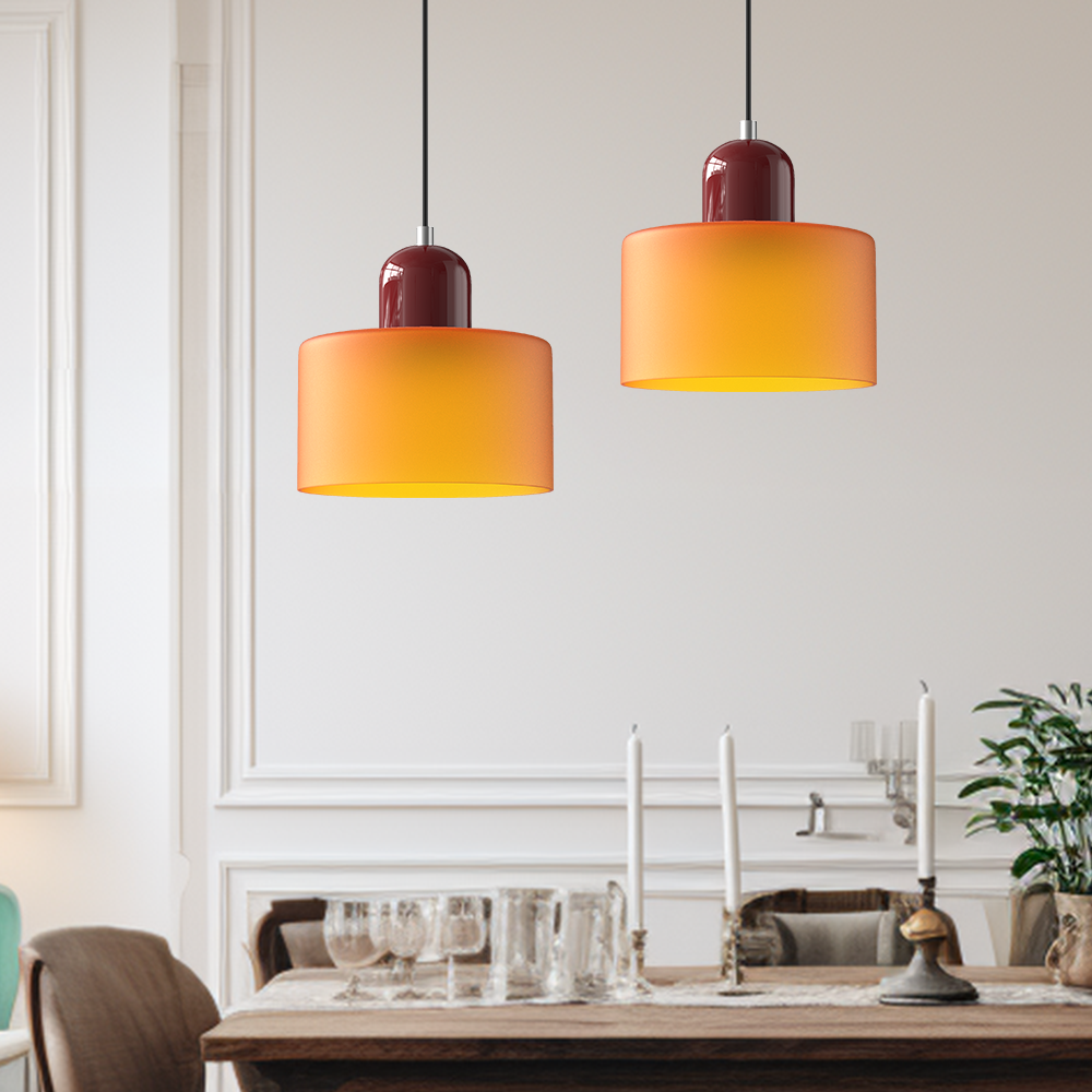 Glazen hanglamp met kap in twee lagen, moderne design hanglamp in zes glaskleuren met warm licht voor eettafel | Covesville