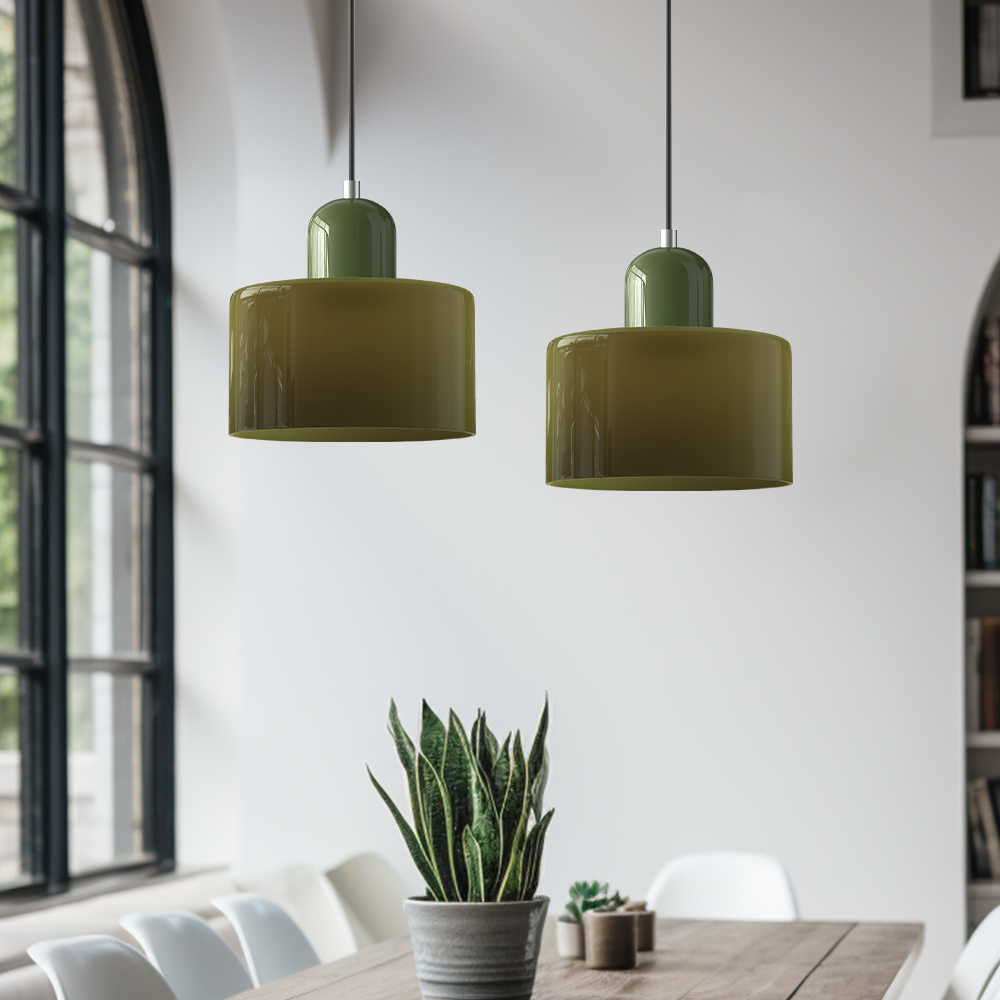 Glazen hanglamp met kap in twee lagen, moderne design hanglamp in zes glaskleuren met warm licht voor eettafel | Covesville